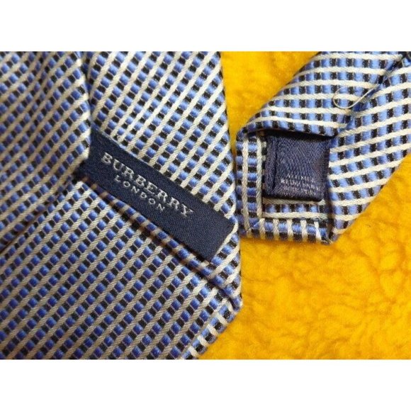 BURBERRYS ~SILK DRESS SHIRT SUIT TIE ~WHITE BLACK BLUE ~ PLAID CHECK STRIPE ~59" - Picture 3 of 3
